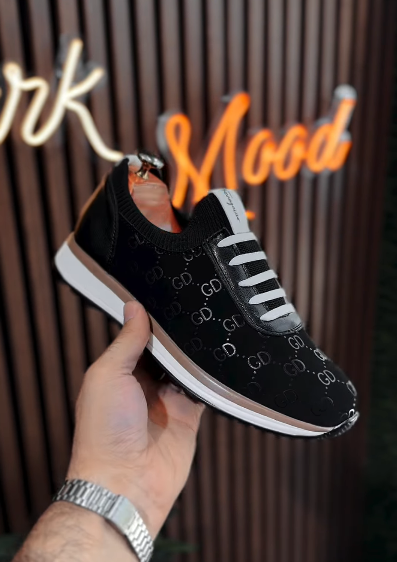 Black Suede Printed Sneakers