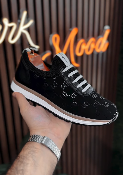 Black Suede Printed Sneakers
