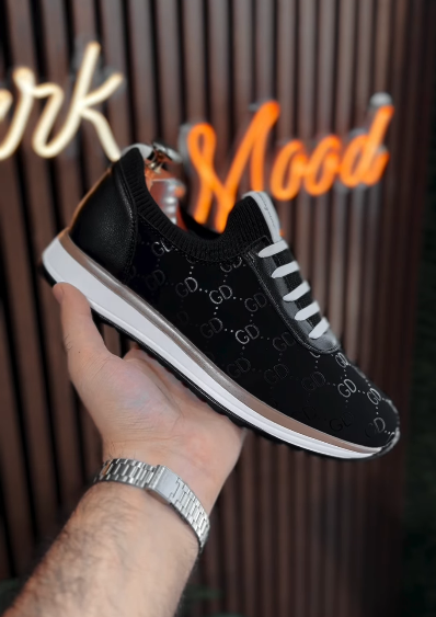 Black Suede Printed Sneakers