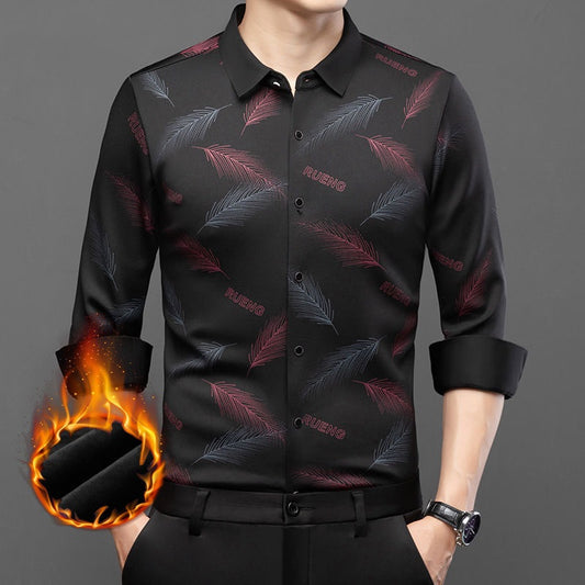 Men's No-Iron Fleece-Lined Long-Sleeve Shirt