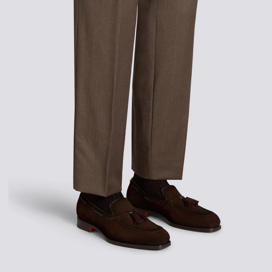 Men’s dark brown suede and leather tassel loafer