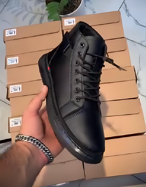 Men's Black Leather Side Zip Ankle Boots