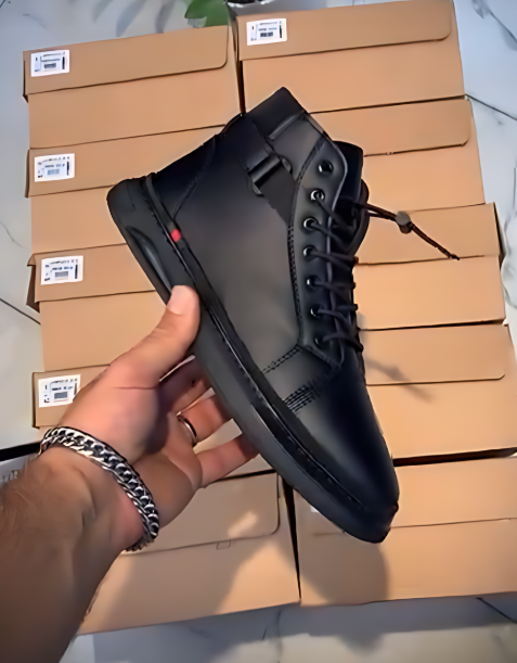 Men's Black Leather Side Zip Ankle Boots