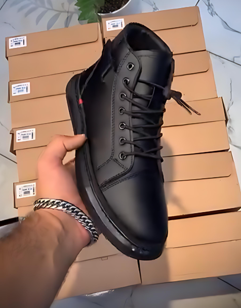 Men's Black Leather Side Zip Ankle Boots