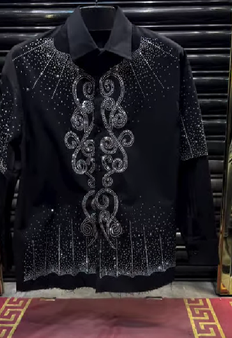 Men's Black Sparkling Rhinestone Shirt
