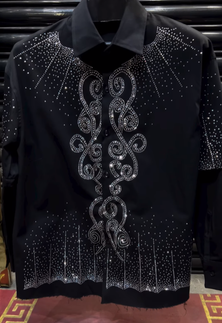 Men's Black Sparkling Rhinestone Shirt