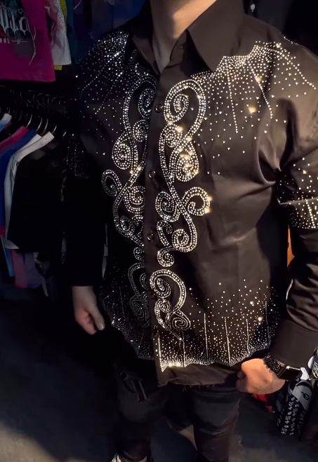 Men's Black Sparkling Rhinestone Shirt