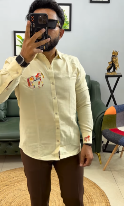Men's Horse Embroidered Casual Shirt