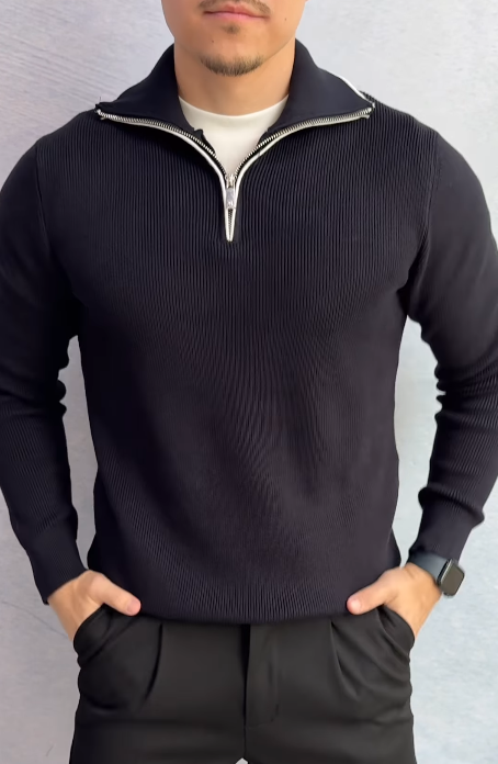 Men's Lapel Zipper Knitted Long Sleeves
