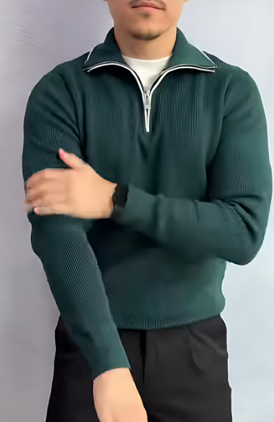 Men's Lapel Zipper Knitted Long Sleeves