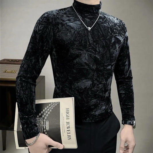 Luxury Velvet Half Turtleneck Men's Bottoming Shirt