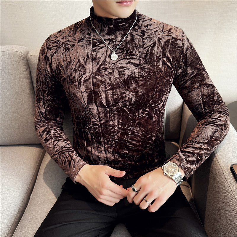 Luxury Velvet Half Turtleneck Men's Bottoming Shirt