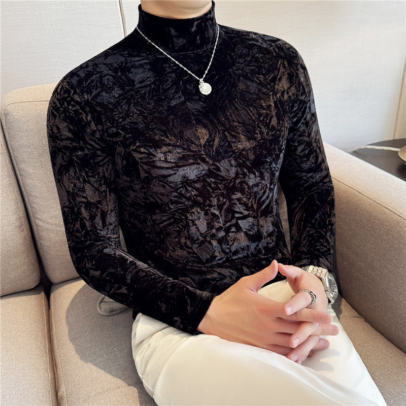Luxury Velvet Half Turtleneck Men's Bottoming Shirt