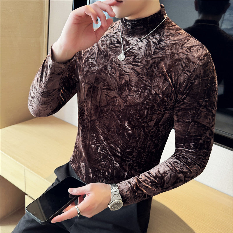 Luxury Velvet Half Turtleneck Men's Bottoming Shirt