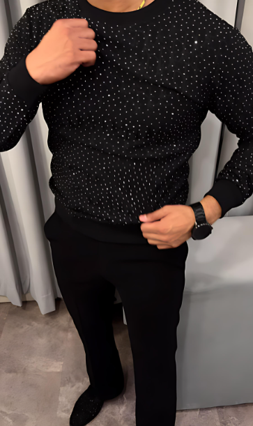 Men's Luxury Sparkling Rhinestone Long Sleeve Top