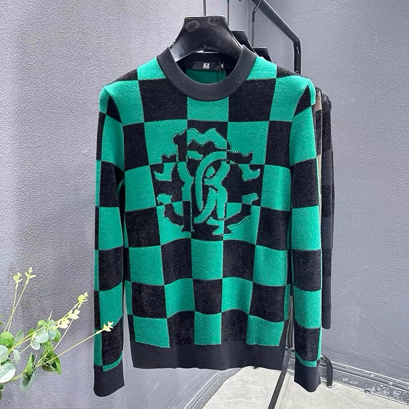 Men's Rhinestone Plaid Bottoming Top