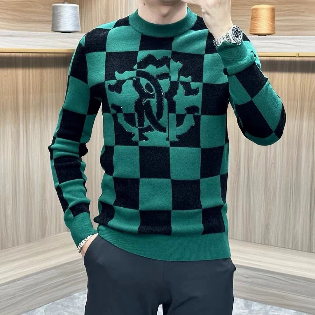 Men's Rhinestone Plaid Bottoming Top
