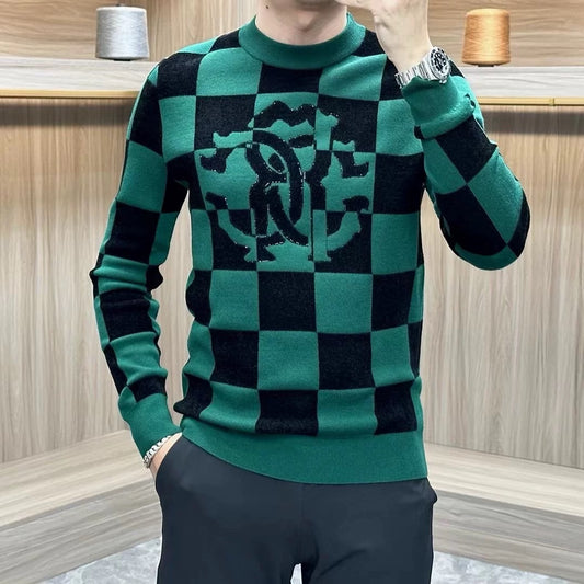 Men's Rhinestone Plaid Bottoming Top