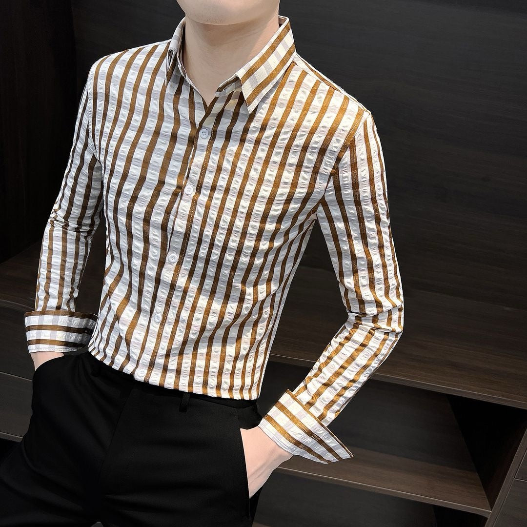 Men's Seersucker Long-Sleeved Shirt