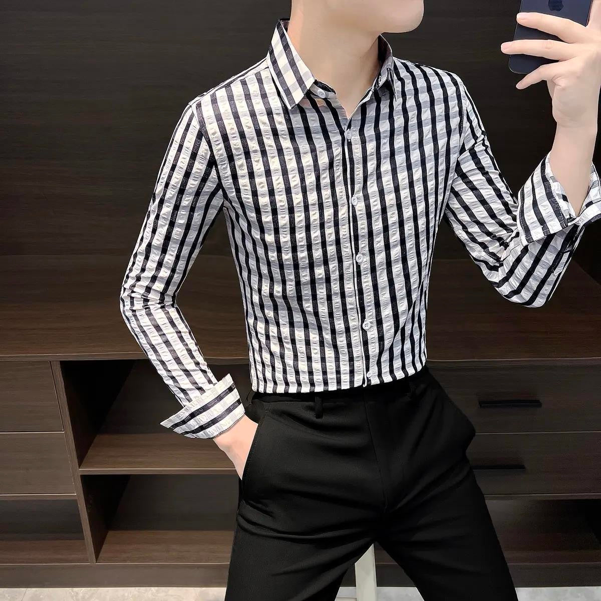 Men's Seersucker Long-Sleeved Shirt