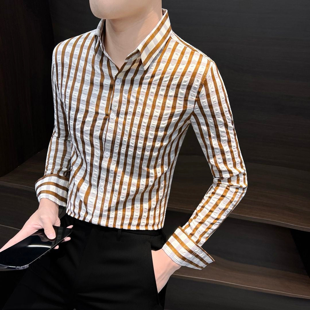 Men's Seersucker Long-Sleeved Shirt