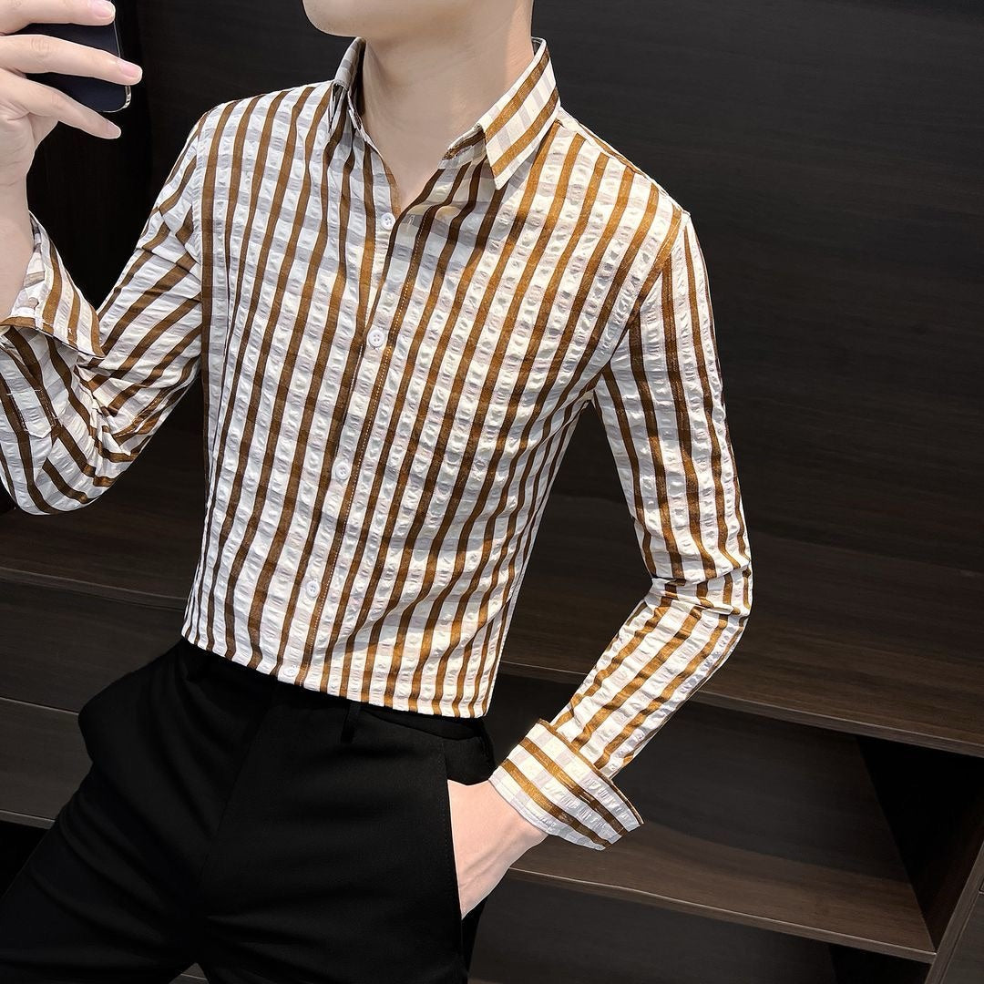 Men's Seersucker Long-Sleeved Shirt