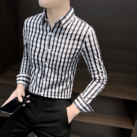 Men's Seersucker Long-Sleeved Shirt