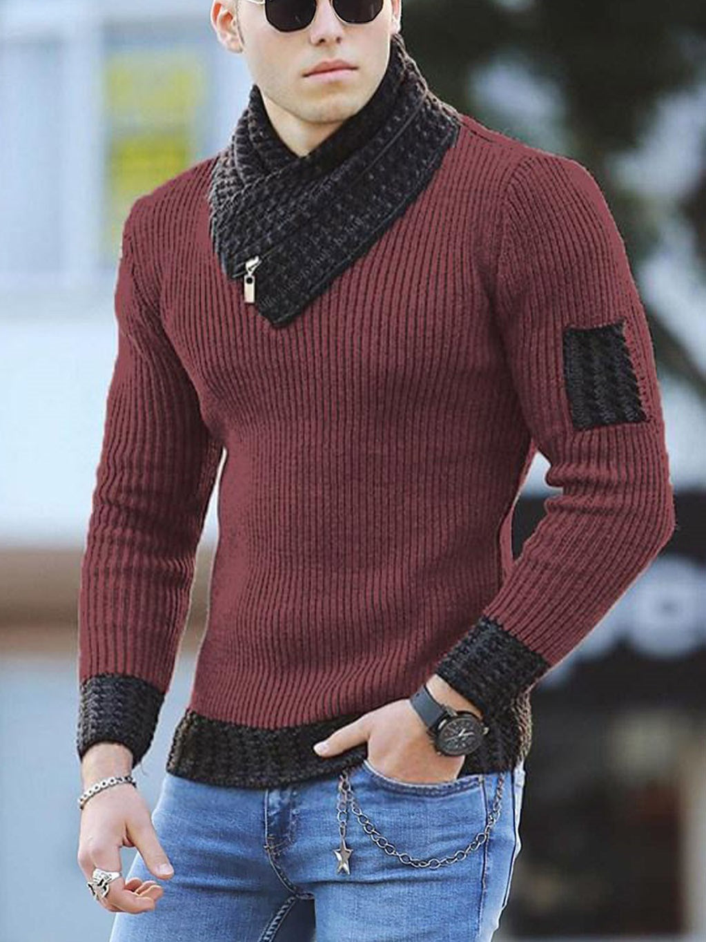 Turtleneck Men's Scarf and Sweater Top