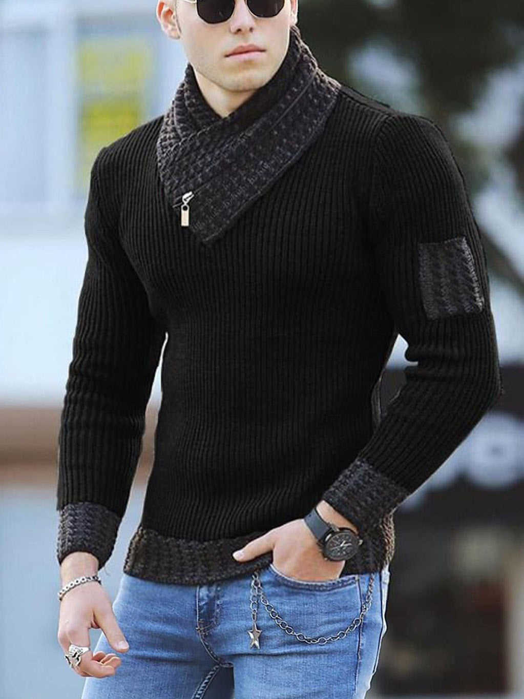 Turtleneck Men's Scarf and Sweater Top