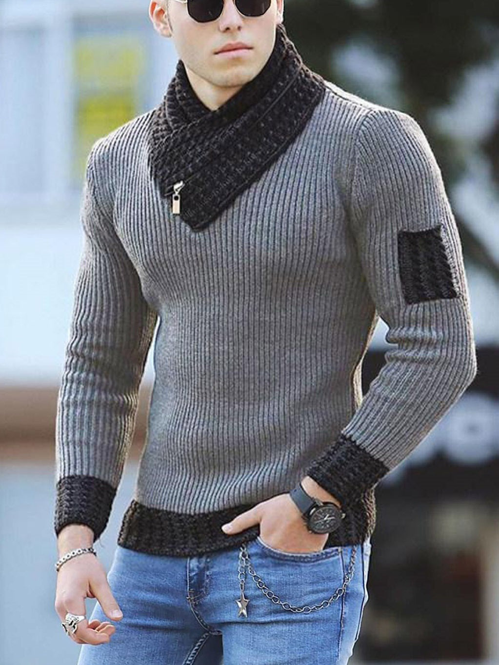Turtleneck Men's Scarf and Sweater Top