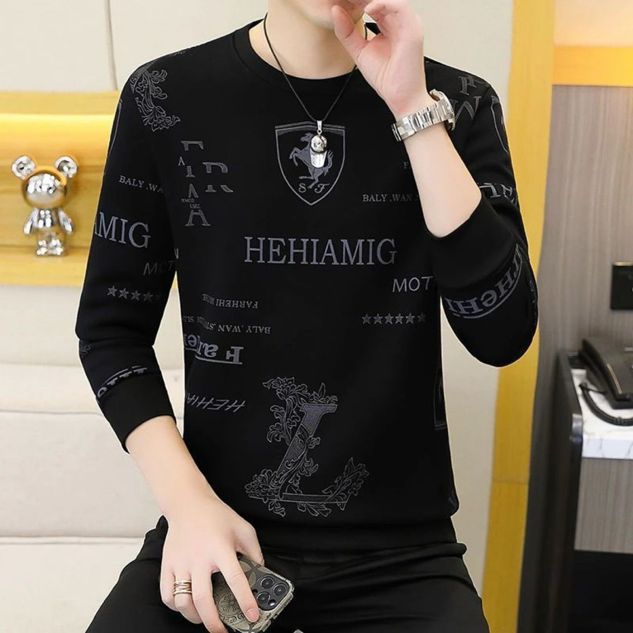 Men's Casual Printed Crew Neck Sweatshirt
