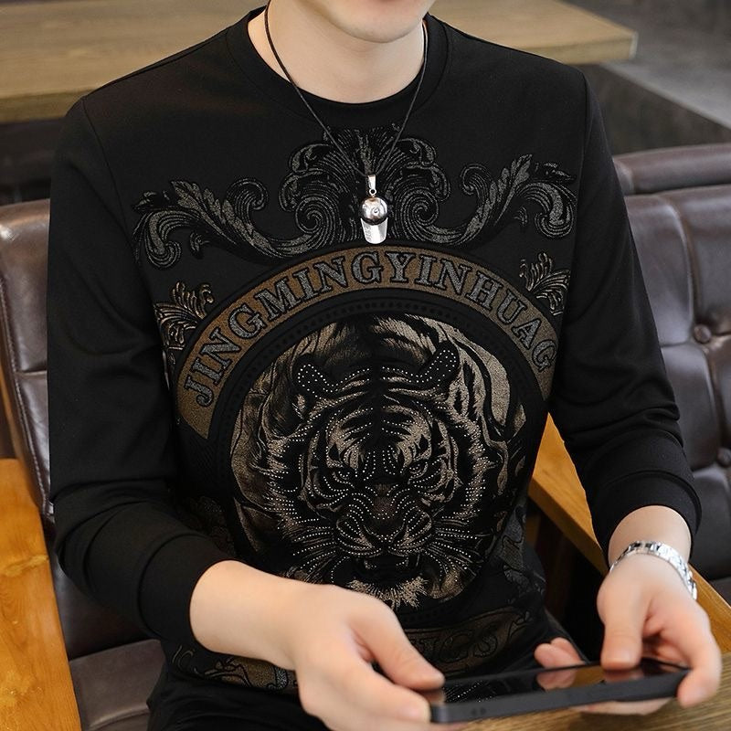 Men's Tiger Rhinestone Long Sleeve Top