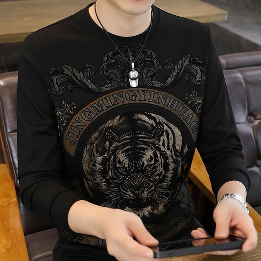 Men's Tiger Rhinestone Long Sleeve Top