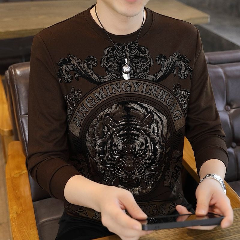 Men's Tiger Rhinestone Long Sleeve Top