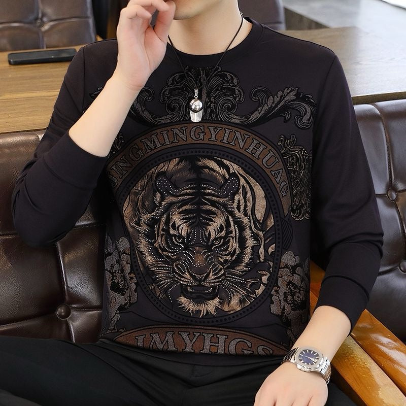 Men's Tiger Rhinestone Long Sleeve Top
