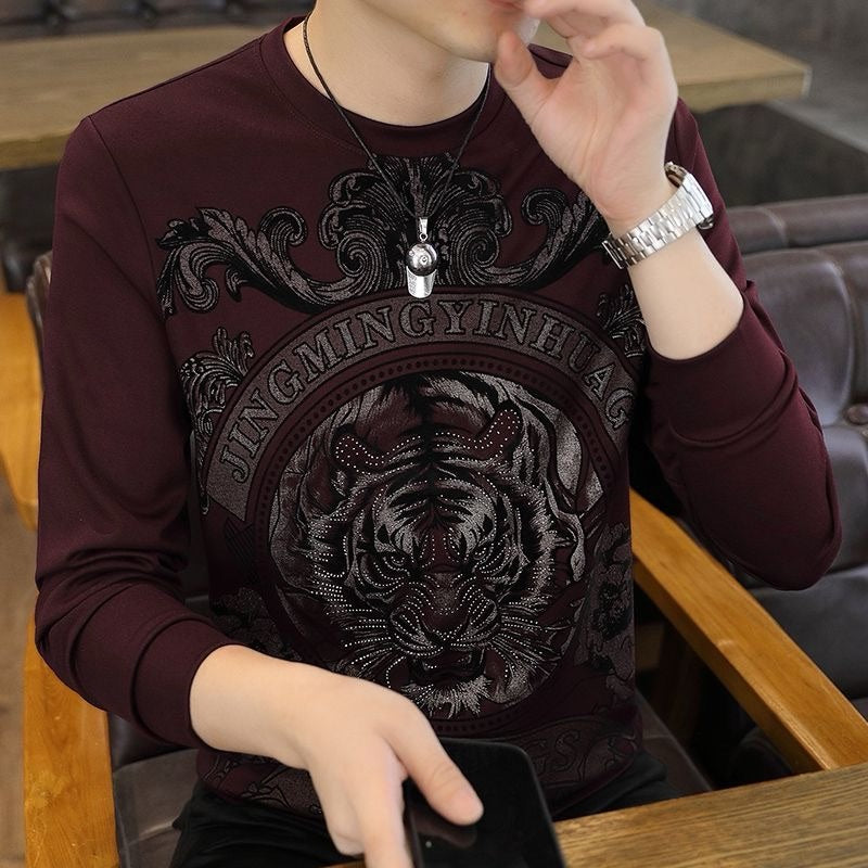 Men's Tiger Rhinestone Long Sleeve Top