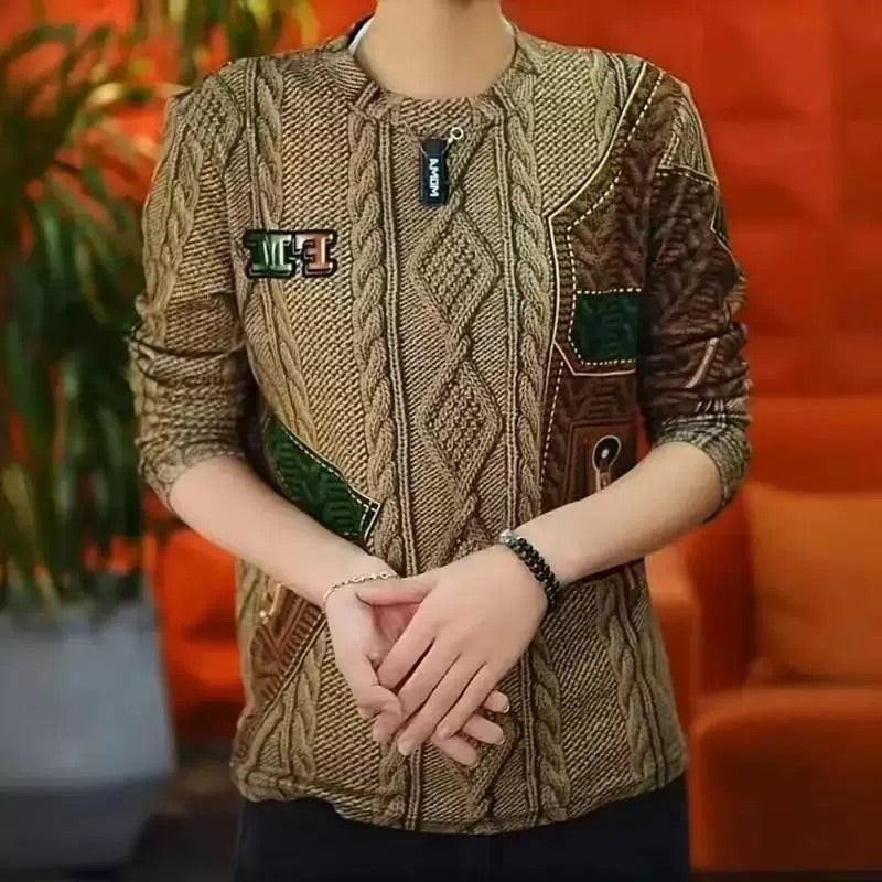 Twisted Pattern Printed Long-Sleeved Bottoming Shirt