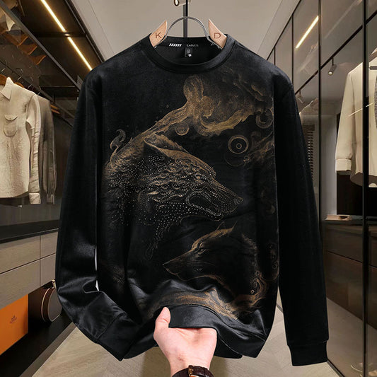 Wolf Rhinestone Long-Sleeved Top