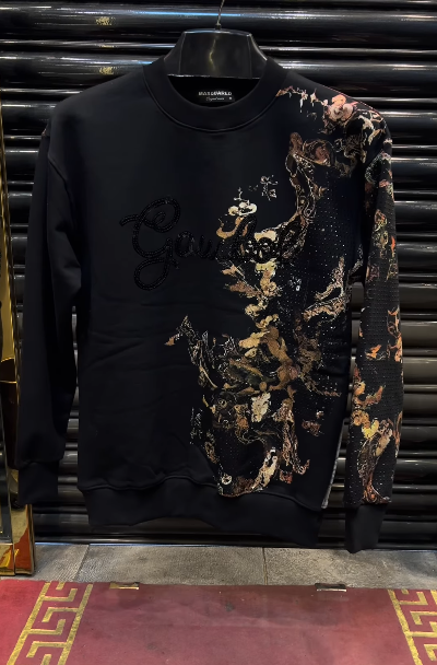 Men's Cat Print Glitter Long-Sleeved Top