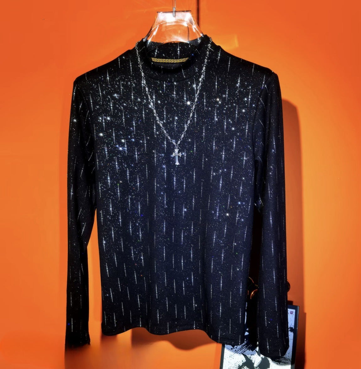 Men's Luxury Rhinestone Long Sleeve Top