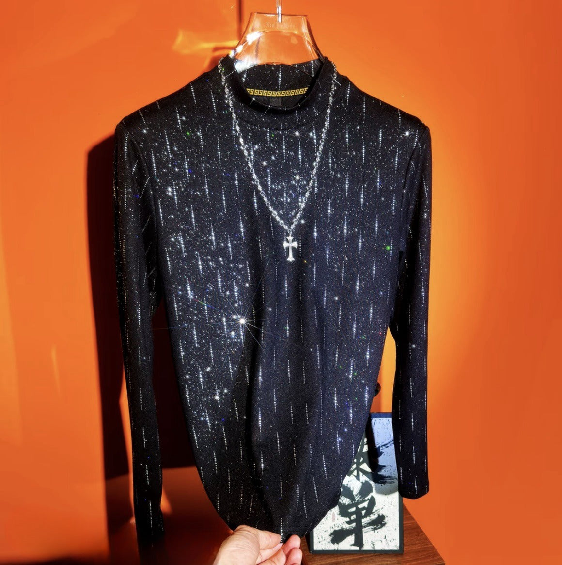 Men's Luxury Rhinestone Long Sleeve Top