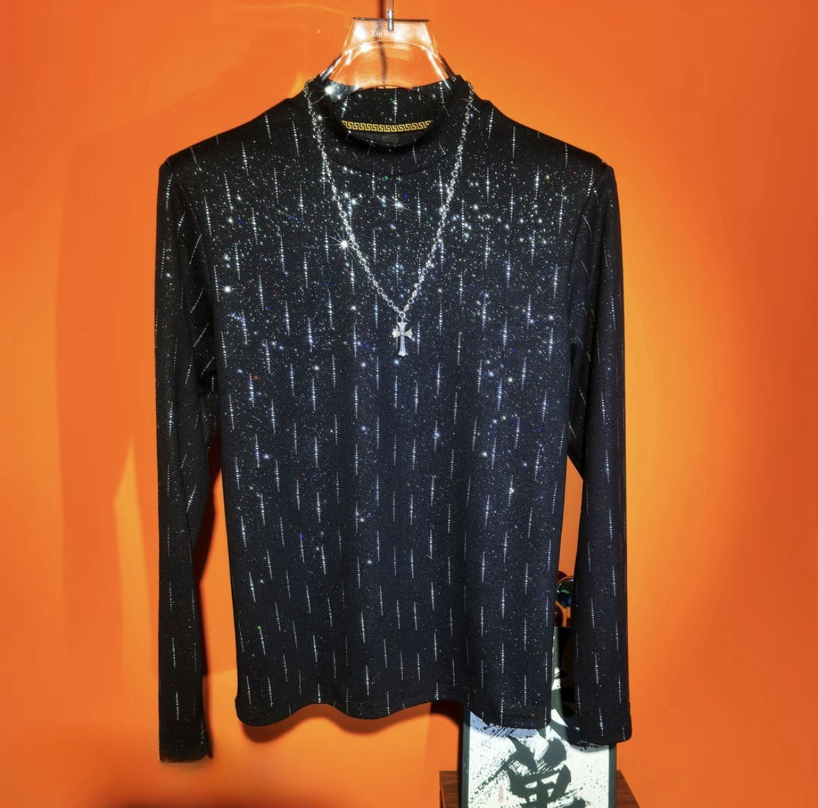 Men's Luxury Rhinestone Long Sleeve Top