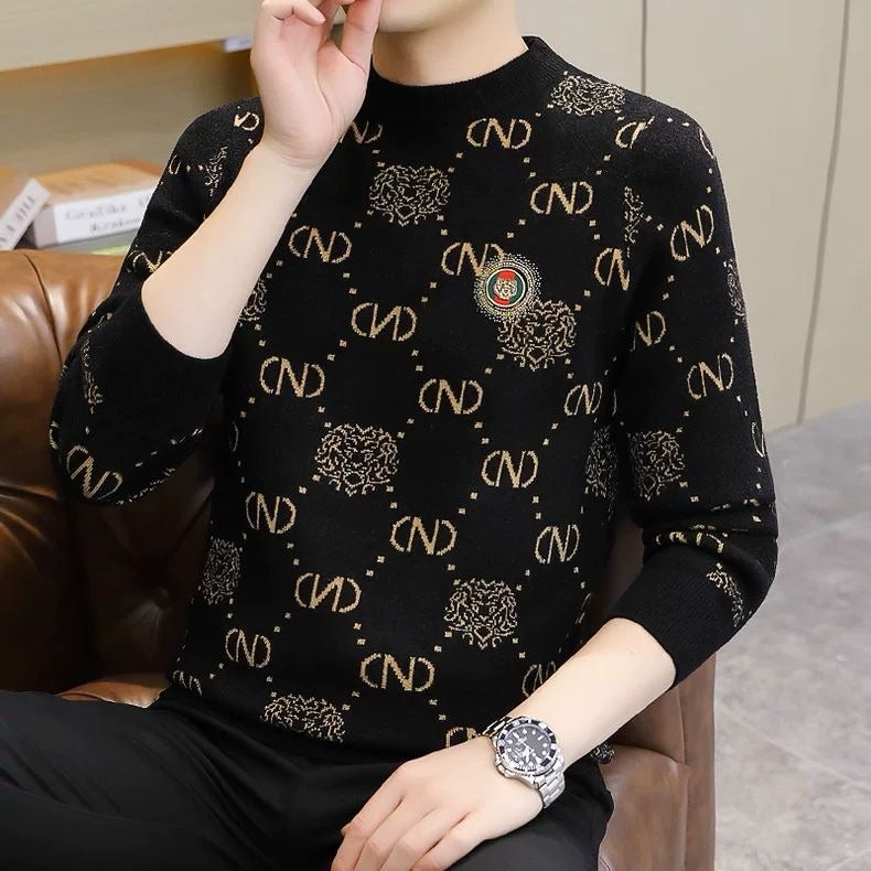 Men's printed long-sleeved knitted top