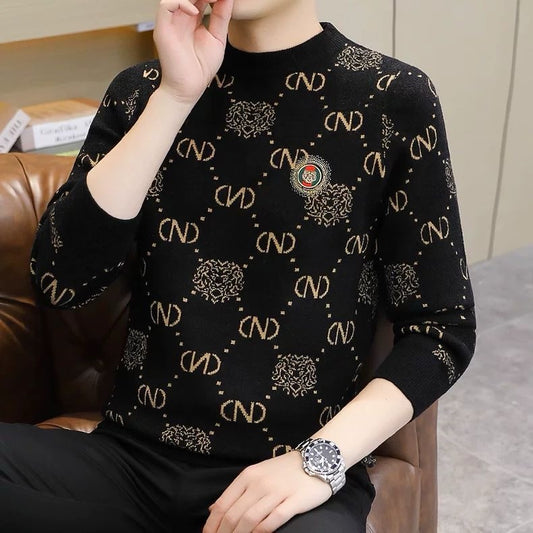 Men's printed long-sleeved knitted top