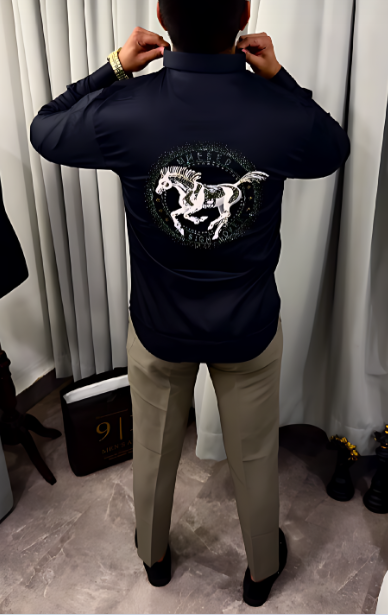 White Horse Rhinestone Men's Shirt