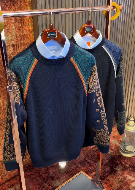 Men's printed round neck long-sleeved top