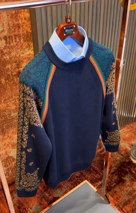 Men's printed round neck long-sleeved top