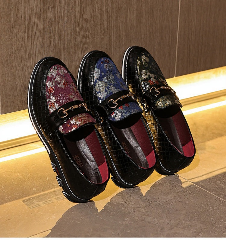 Men's floral embroidered slip-on loafers