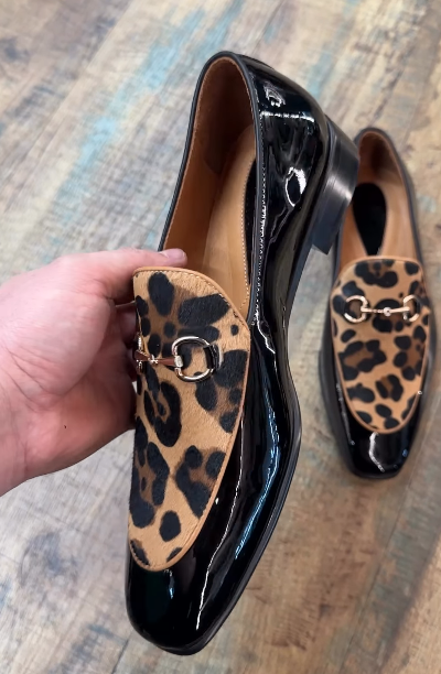 Men's leopard print slip-on loafers