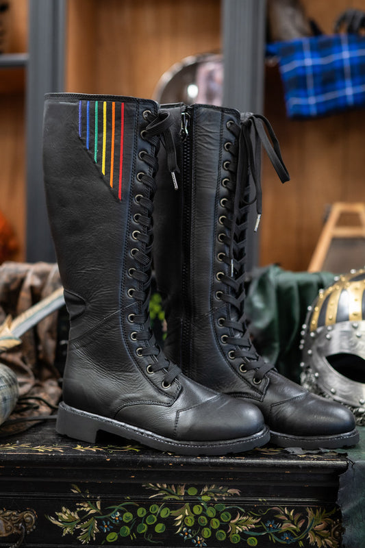 Men's colorful striped leather lace-up boots